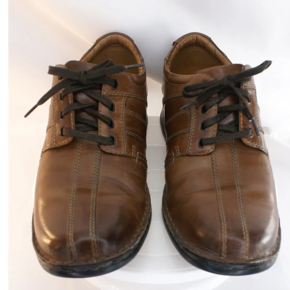 Clarks Collection Brown Leather Bicycle Toe Lace Up Oxfords Dress Casual 10.5